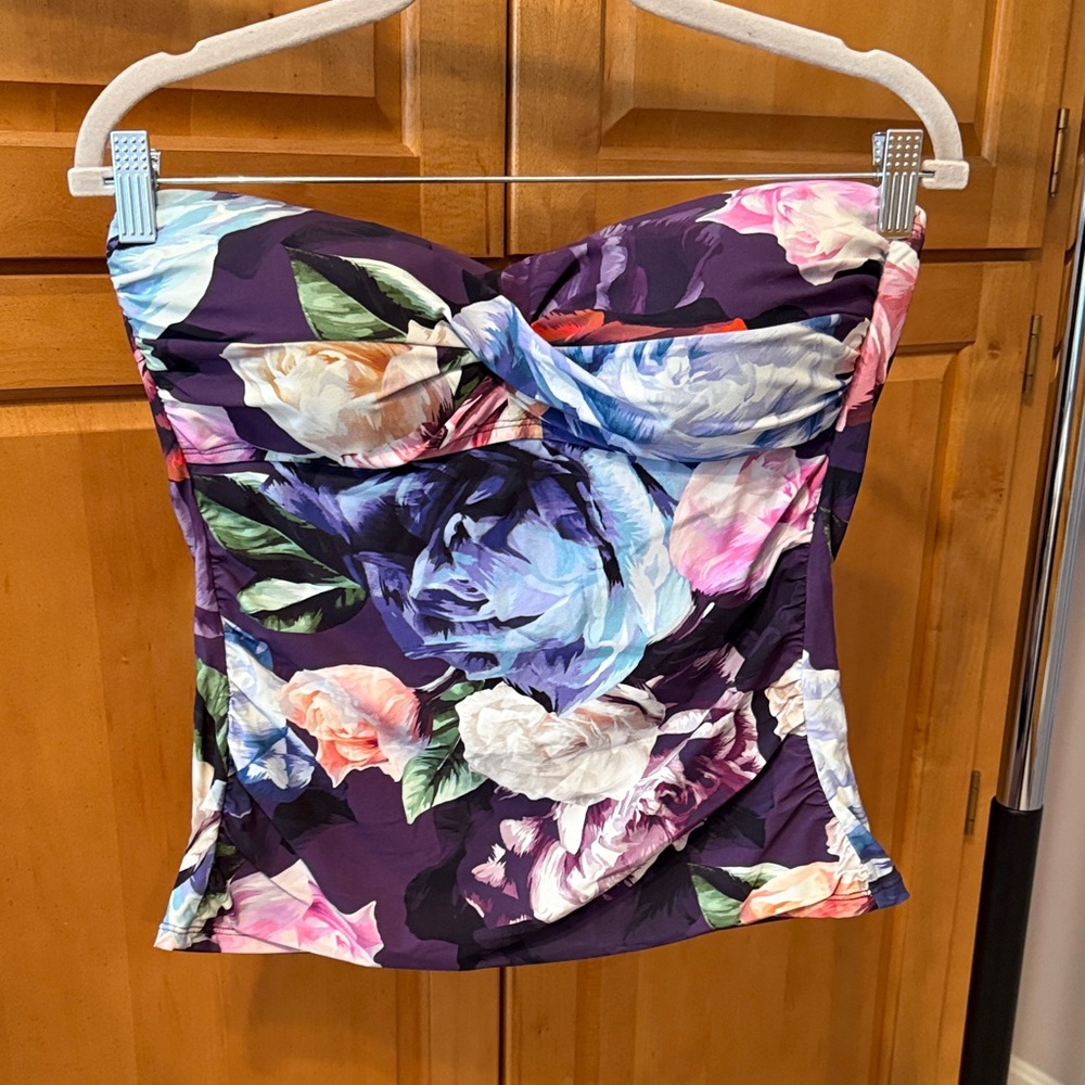 La Blanca Purple Floral Strapless Swim Top